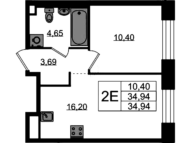 1-комнатная квартира 34.94 м², 1/5 эт., ЖК «Plus Пулковский»